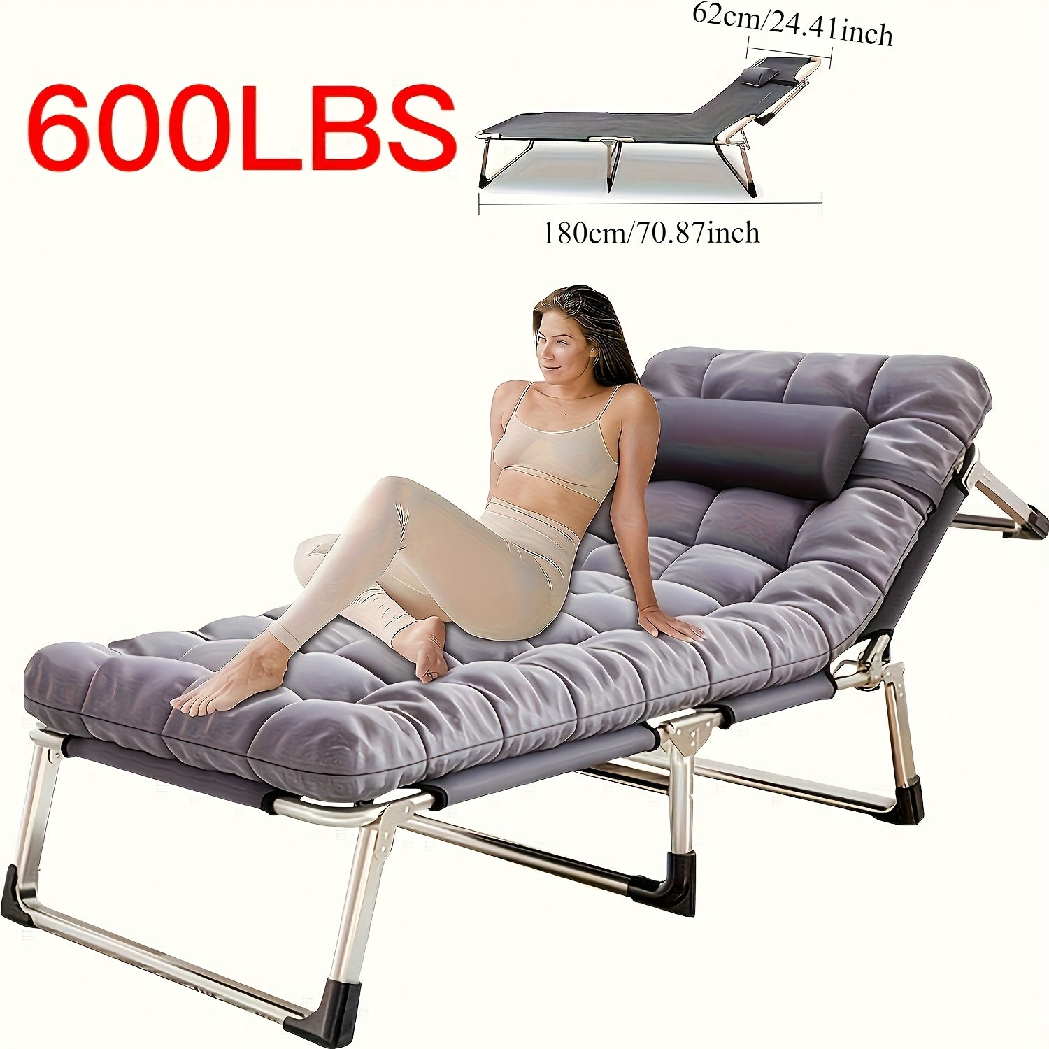 Heavy Duty Outdoor Folding Bed with Flip Mattress - 450/500/600 lbs Capacity, Portable Foldable Guest Bed with Sturdy Frame & Comfortable Mattress for Camping, Travel, Balcony, Garden - Ideal for Teen