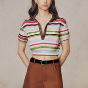 Elegant Striped Short‑Sleeve Top – Slim Fit, Mid‑Rib Style