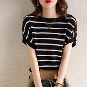 Striped Ice Silk Slim T-Shirt – Flattering, Breathable Short Sleeve