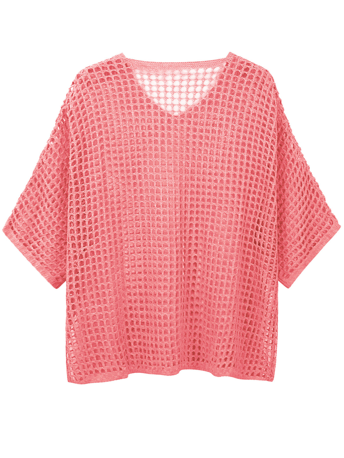 V Neck Hollow Out Knit Tunic Top Batwing Half Sleeve Loose Mesh Cover Up