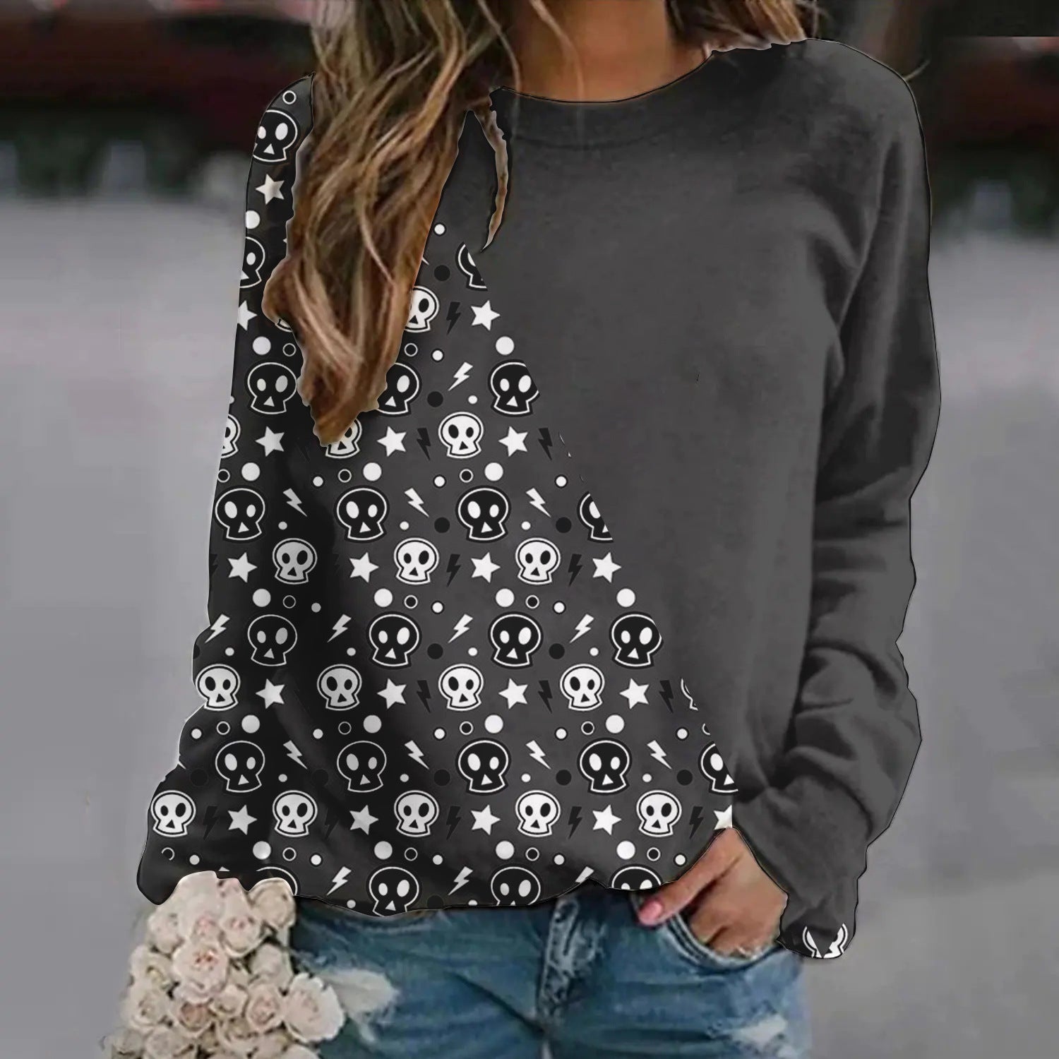 Women's Halloween Printed Raglan Sleeve Sweater