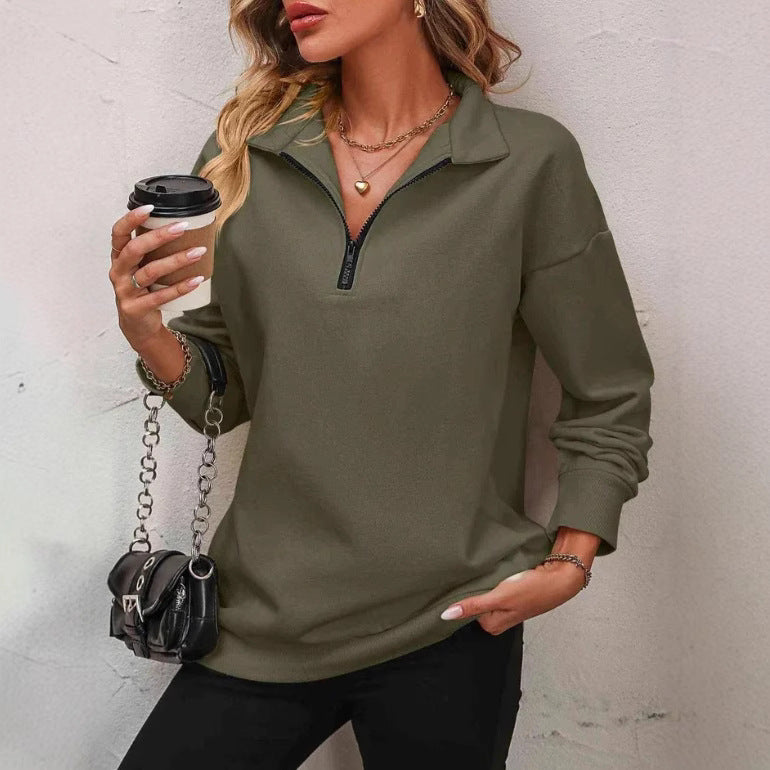 Women's Half-Zip Pullover Stylish Long-Sleeve Sweatshirt