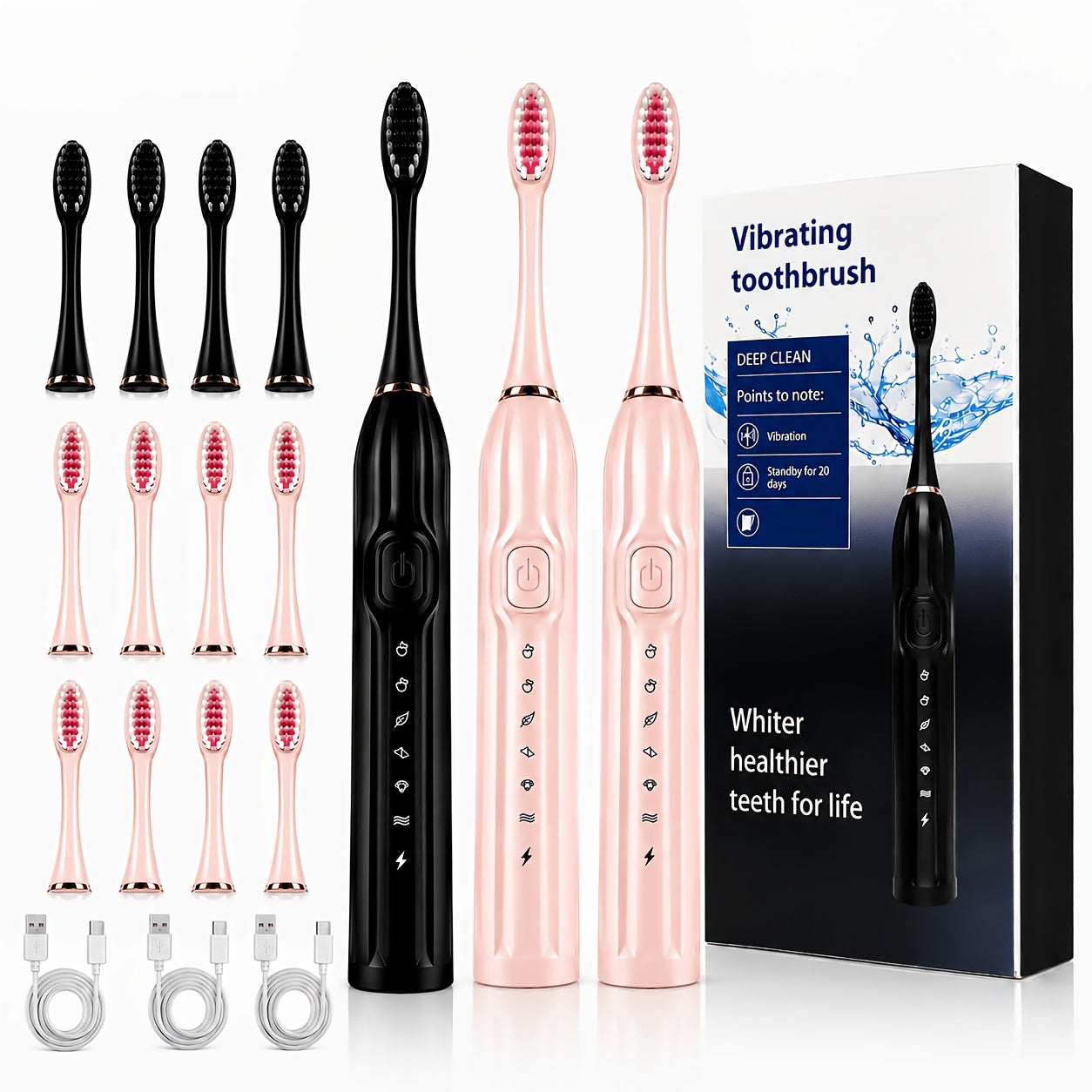 18-Piece IPX7 Sonic Electric Toothbrush Set with 6 Modes