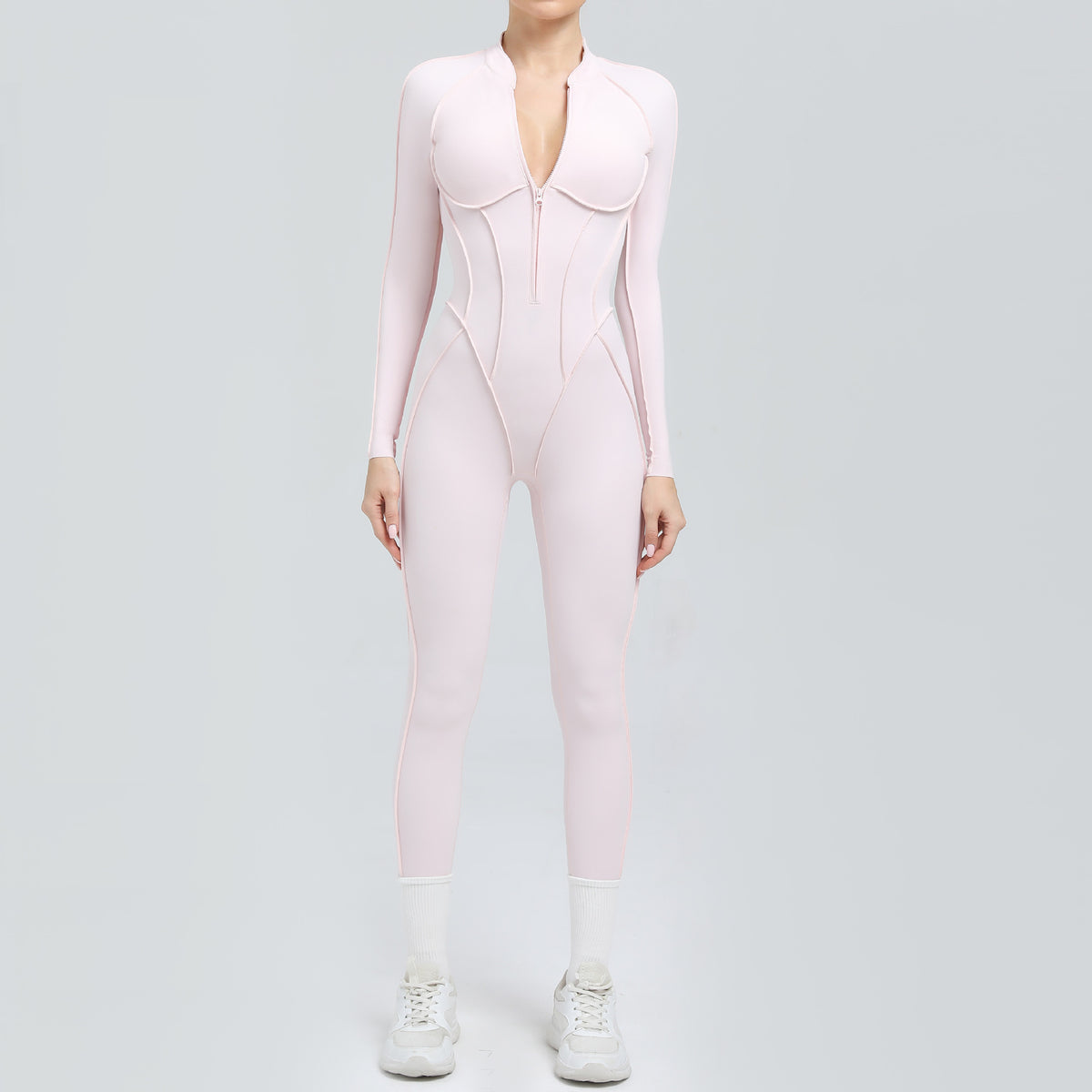 Women's Half-Zip Long Sleeve Yoga Jumpsuit
