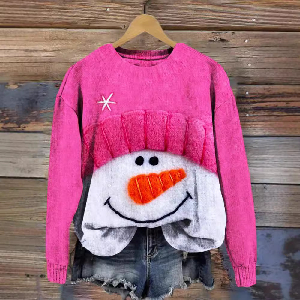 Festive 3D Snowman Print Casual Women's Sweatshirt