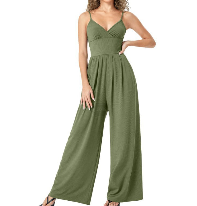 Casual Solid Color Straight Strap Jumpsuit