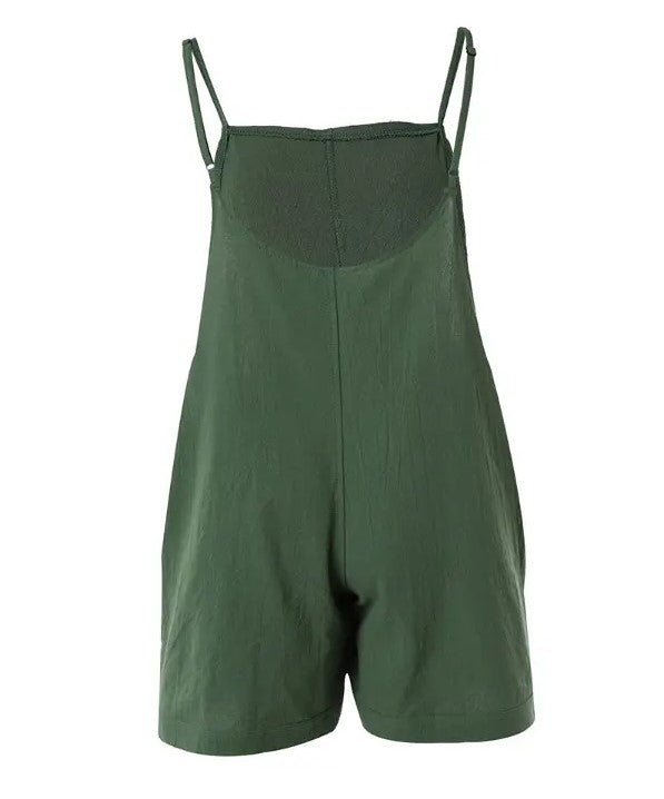 Casual Solid Color Strap One-Piece Shorts for Women