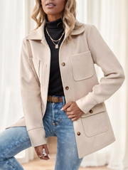 Casual Solid Color Multi-Pocket Jacket, Versatile For Autumn Winter