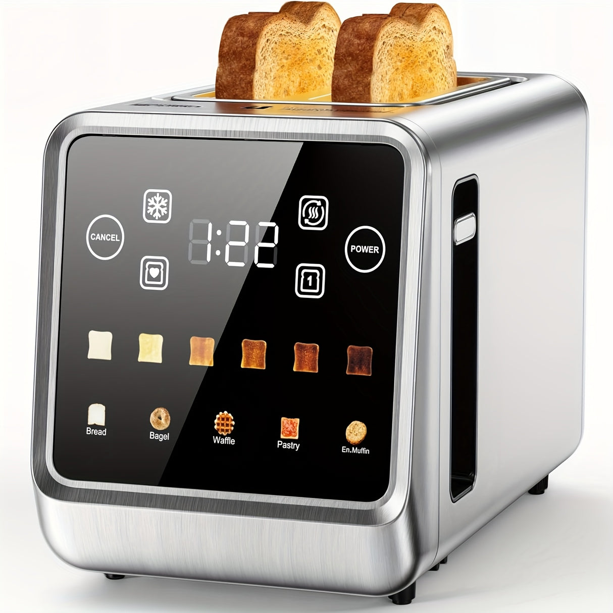 Touch Screen Toaster 2 Slice, Stainless Steel Smart Digital Toasters with Memory Function, 5 Bread Types & 6 Shade Settings, 1.5" Toasters 2 Slice Wide Slot, 900W., Smart Toaster, Toaster Oven, Qui...
