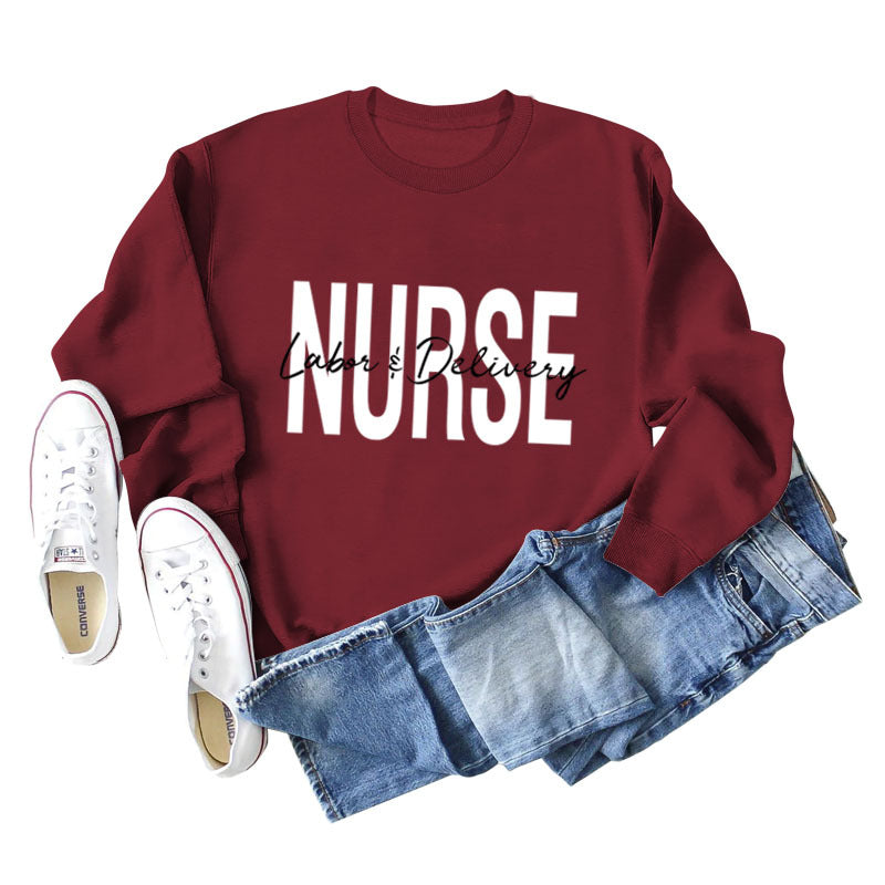 Plus Size Letter Print Long Sleeve Round Neck Casual Sweater