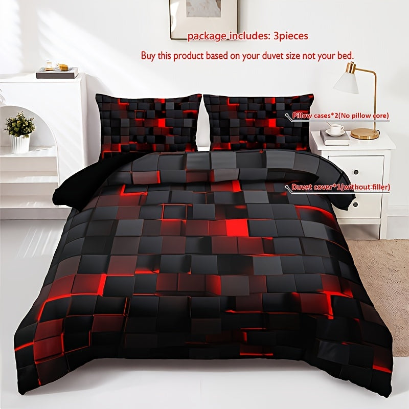 Stylish Tech Themed Plaid Duvet Cover Set High Definition Digital Print &
