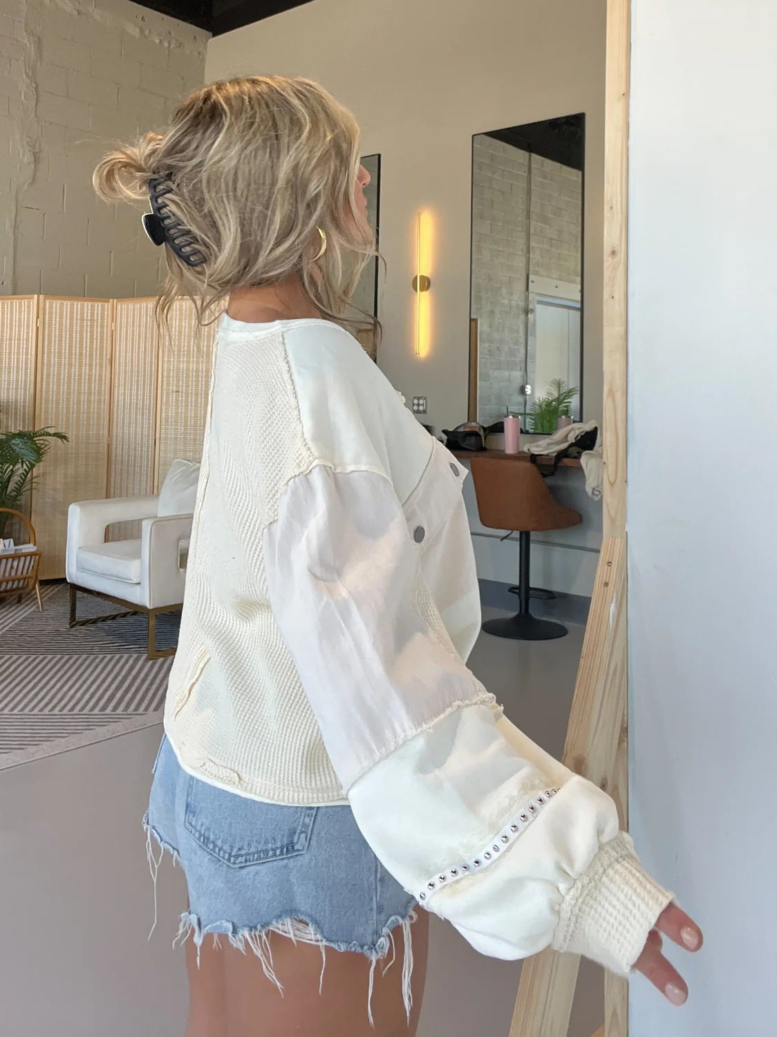 Women's Colorblock Denim Casual Pullover Sweater