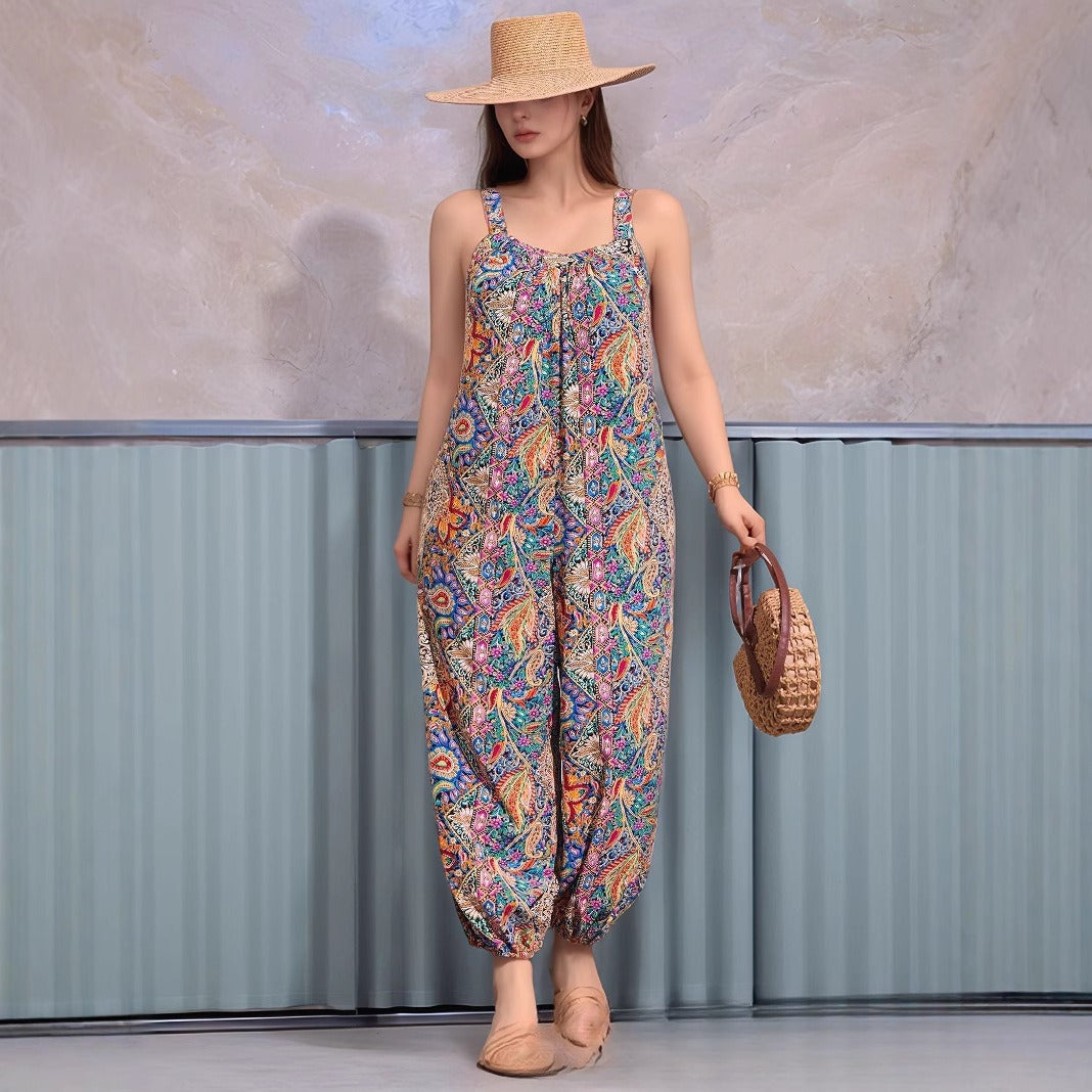 Plus-Size High-Waisted Printed Jumpsuit