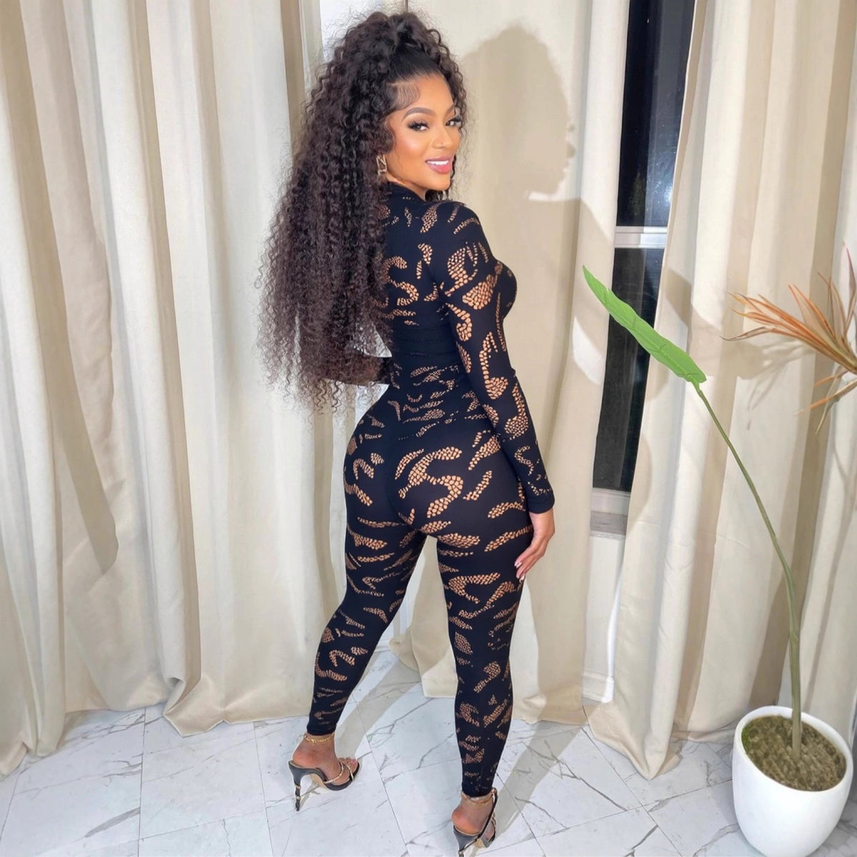 Hollow-Out Lace Bodycon Jumpsuit & Hip-Lifting Romper