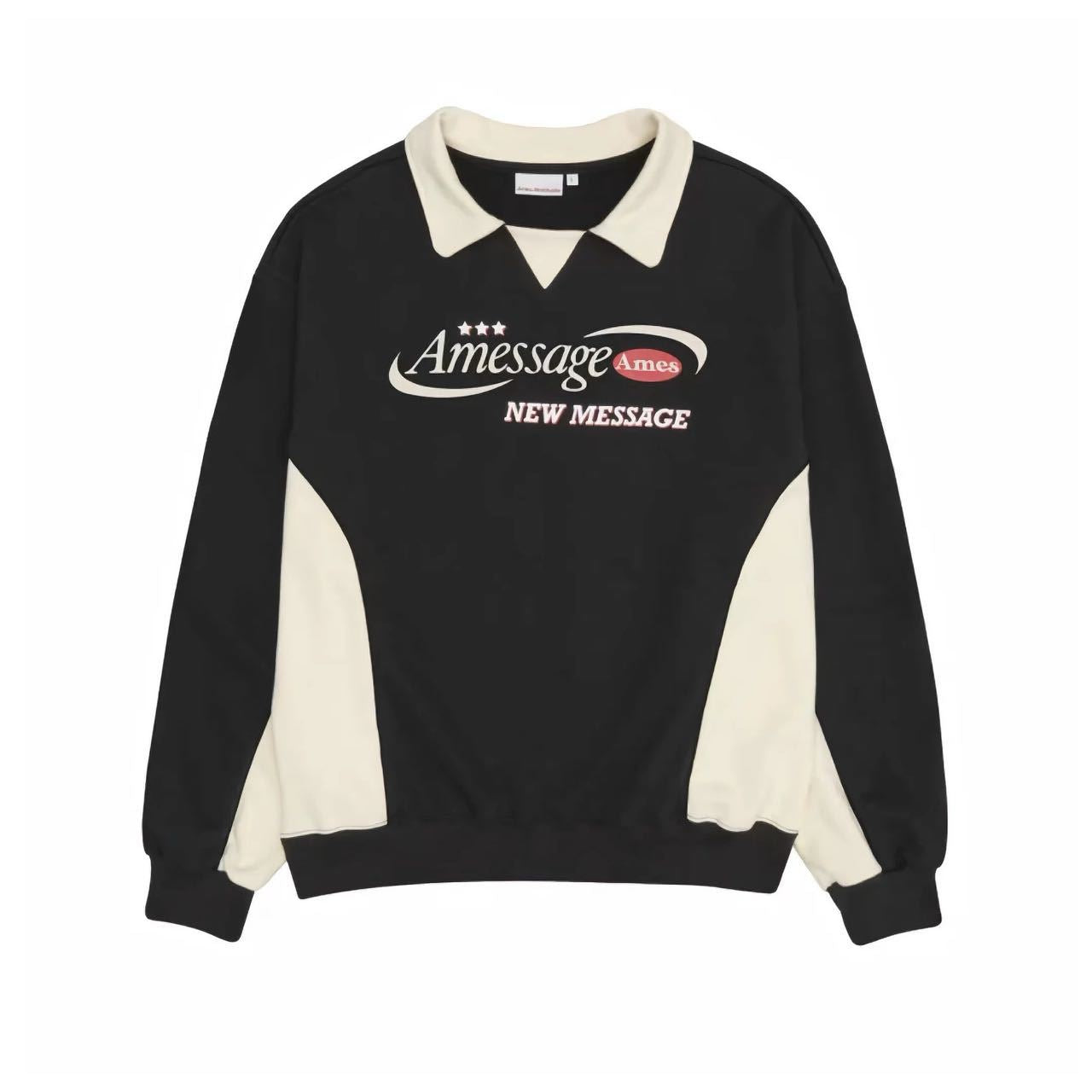 Retro American Letter Stitched Lapel Couple Sweater