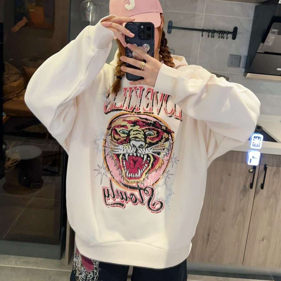 Anime Couple Pullover Sweatshirt with Diamond Detail