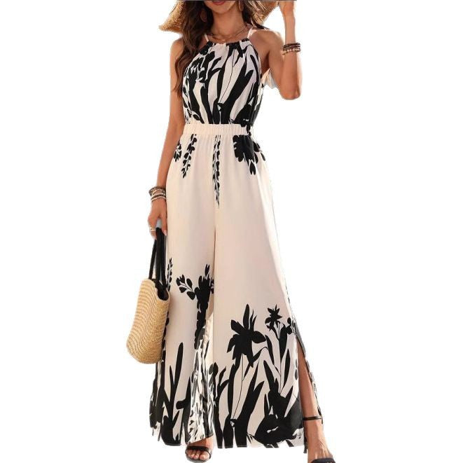 Floral Print Spaghetti Strap Wide Leg Jumpsuit