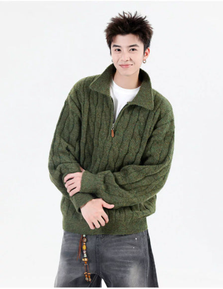 Retro Herringbone Half-zip Sweater Jacket