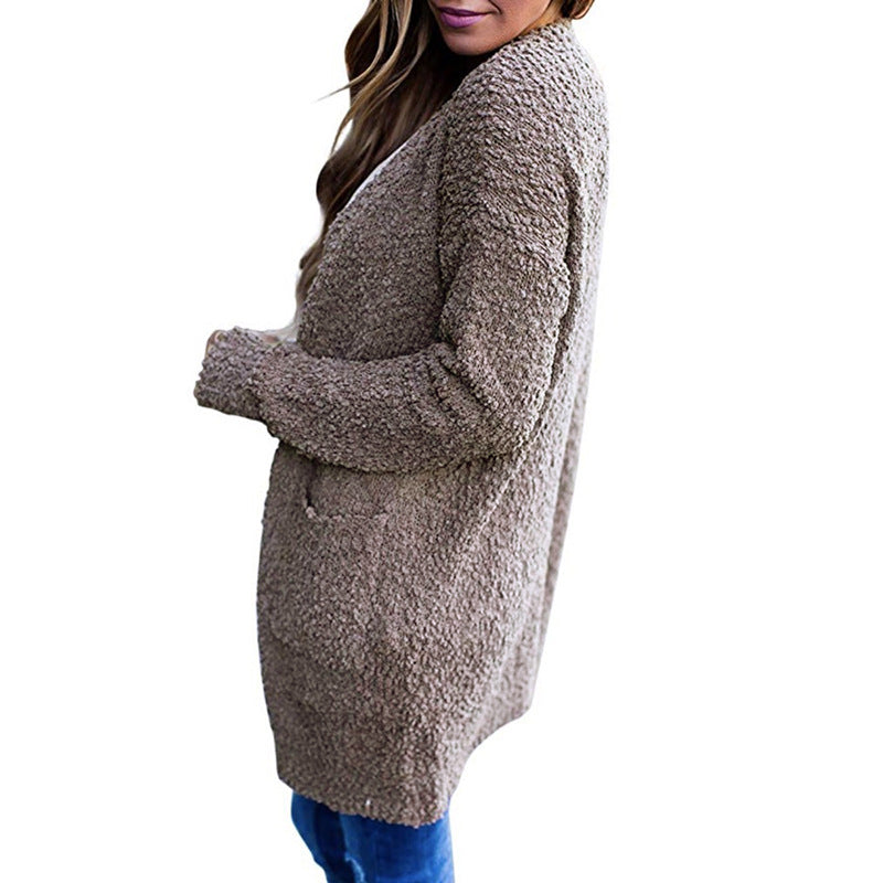 Cozy Fleece Double-Pocket Knit Cardigan Sweater