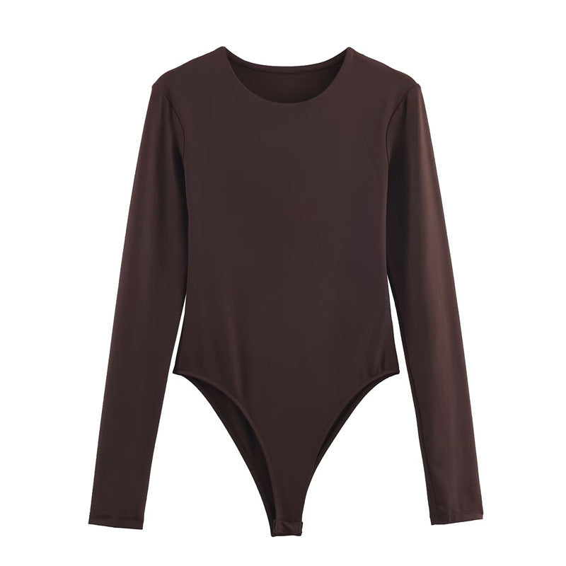 Women's Long-Sleeve Pleated Bodysuit Sleek Commuter Romper