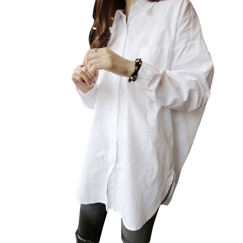 Mid-length White Shirt Women's Long Sleeve