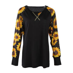 Sunflower & Leopard Print Long Sleeve Top