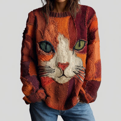 European-style Loose Animal Print Faux Sweater
