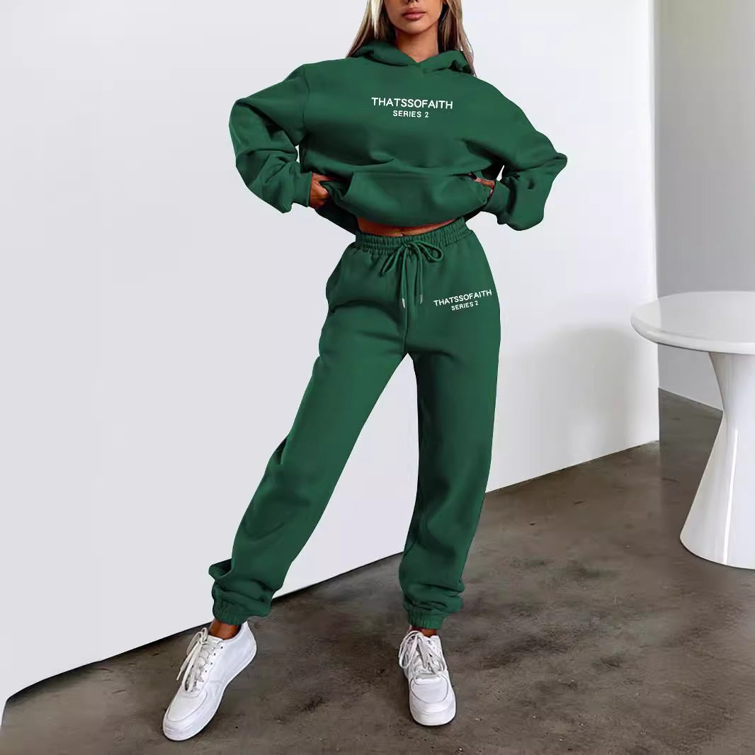 Women's Letter Print Hoodie & Trousers Set
