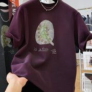 Purple Brushed Cotton T-Shirt – Soft, Floral Print, Casual Fit