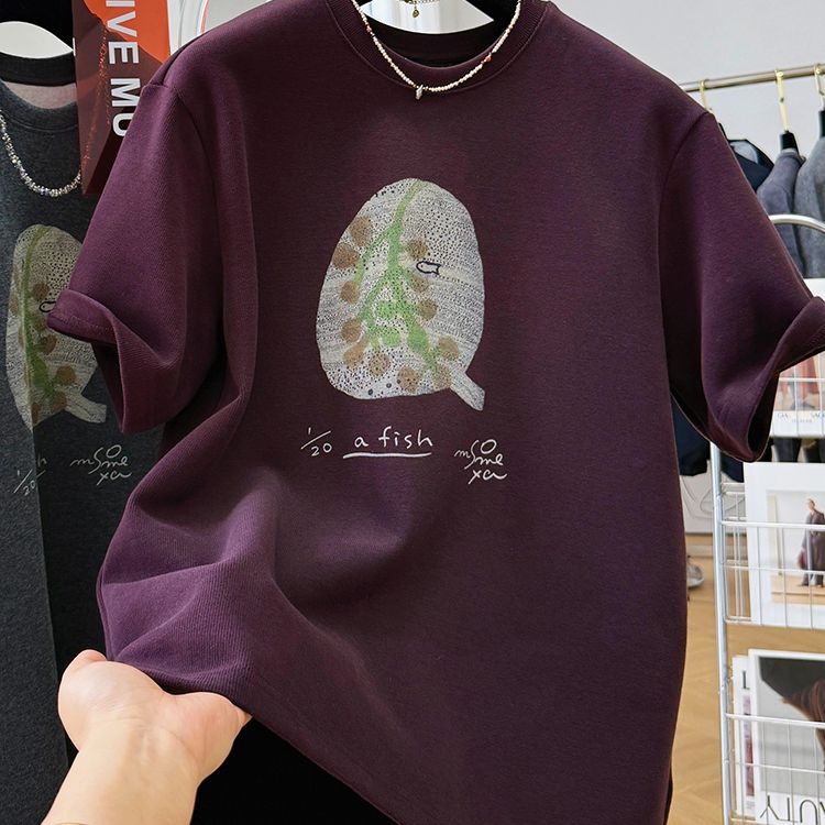 Purple Brushed Cotton T-Shirt – Soft, Floral Print, Casual Fit