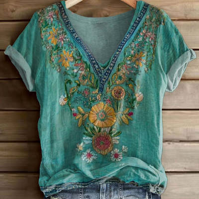 Women's Loose-Fit 3D Digital Print Casual Top – Short Sleeve