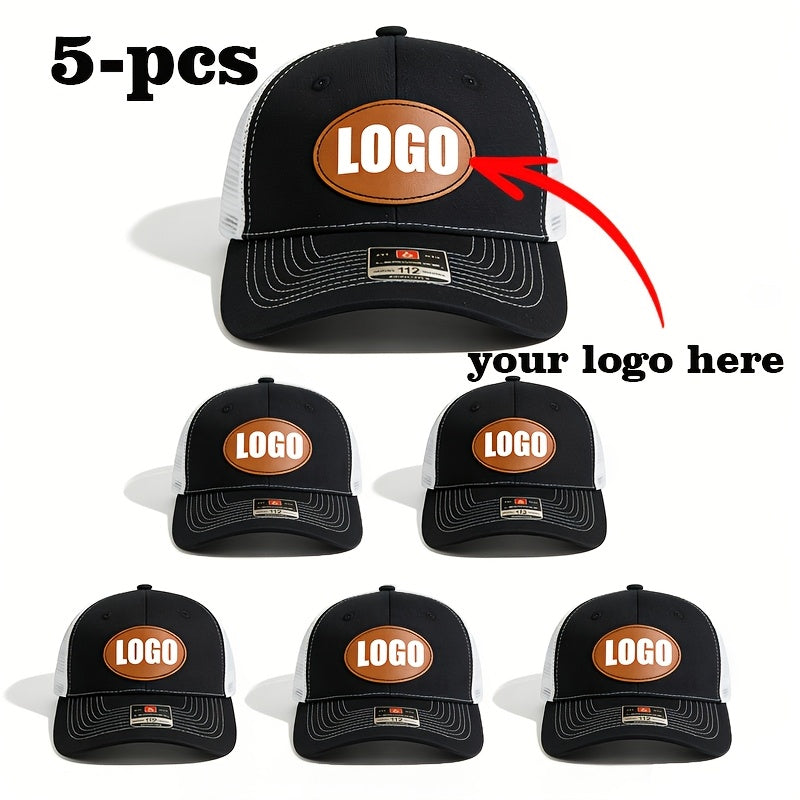 Set of 5 Tan Mesh Baseball Caps with Oval Logo – Snap‑Back Adjustable, 100% Polyester