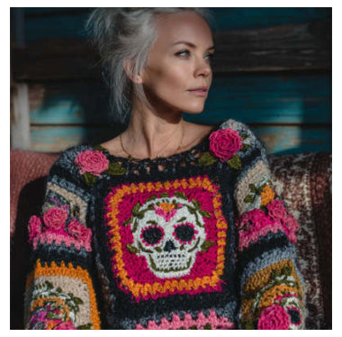 Womens Retro Printed American Style Streetwear Loose Knit Sweater Top