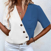 Elegant Casual Color-block Button-up Cardigan Short-sleeve Shirt