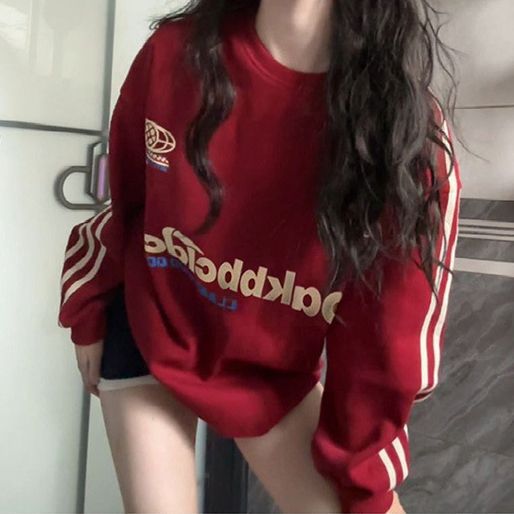 Retro American Oversized Casual Pullover Sweatshirt