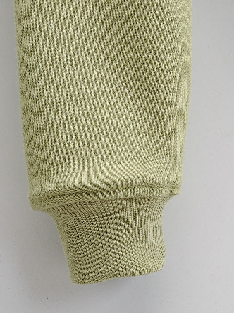 European And American Slim Fitting Navel Solid Hooded Sweater