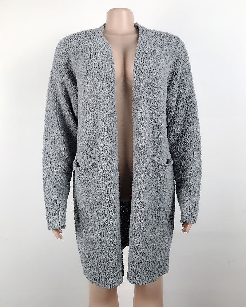 Cozy Fleece Double-Pocket Knit Cardigan Sweater