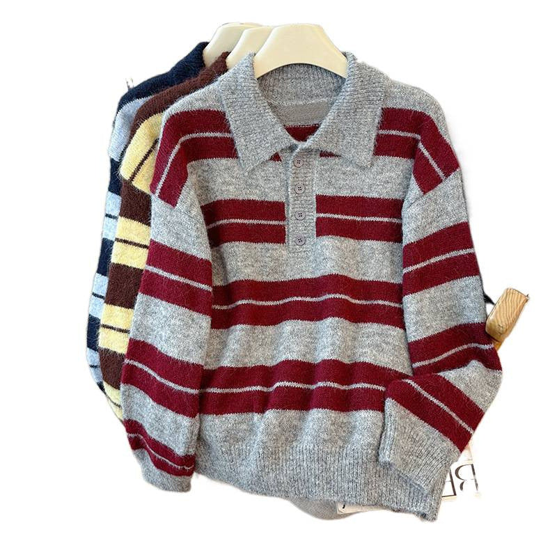 Lazy Polo Collar Loose Retro Knit Sweater