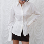 Women's Long-sleeved Waist-tied White Shirt