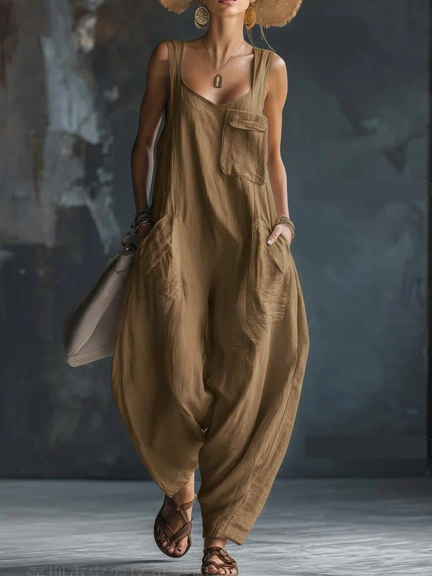Women's Solid Color Loose Casual Jumpsuit