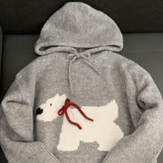 Gray Puppy Hooded Women's New Cute Sweater Autumn Winter