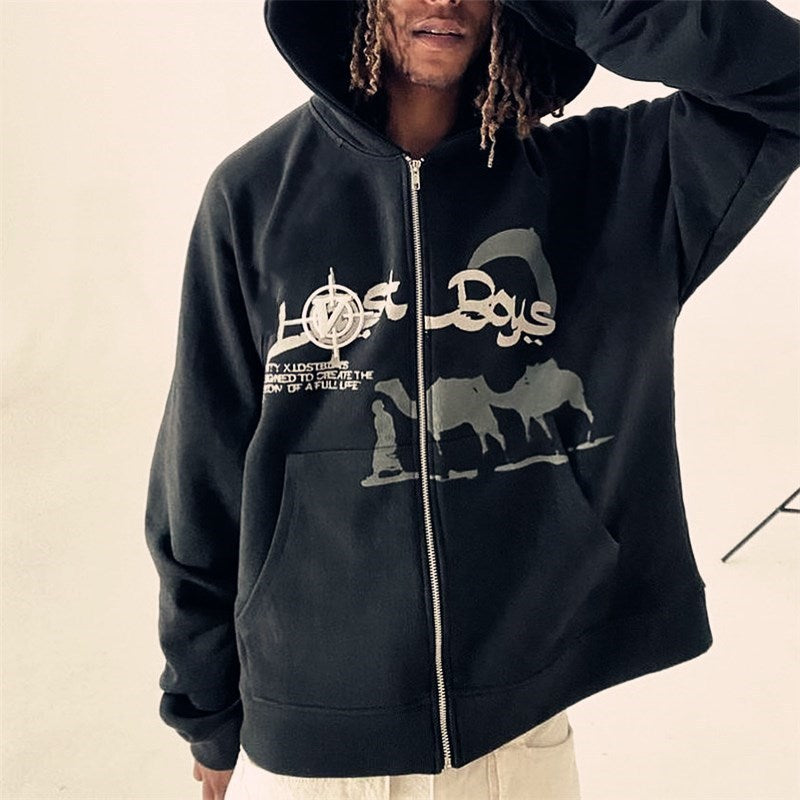 Cute Cartoon Print Thickened Plush Hoodie