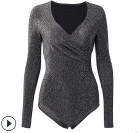 Sexy V-Neck Long Sleeve Reflective Jumpsuit