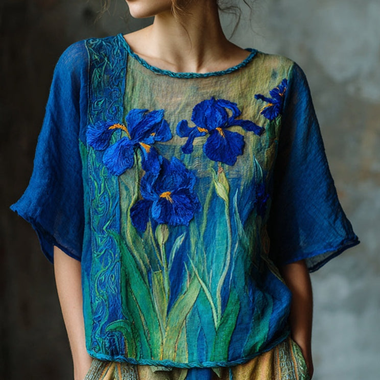 Blue Relaxed Fit Crew‑Neck Short Sleeve Top – Cozy Streetwear