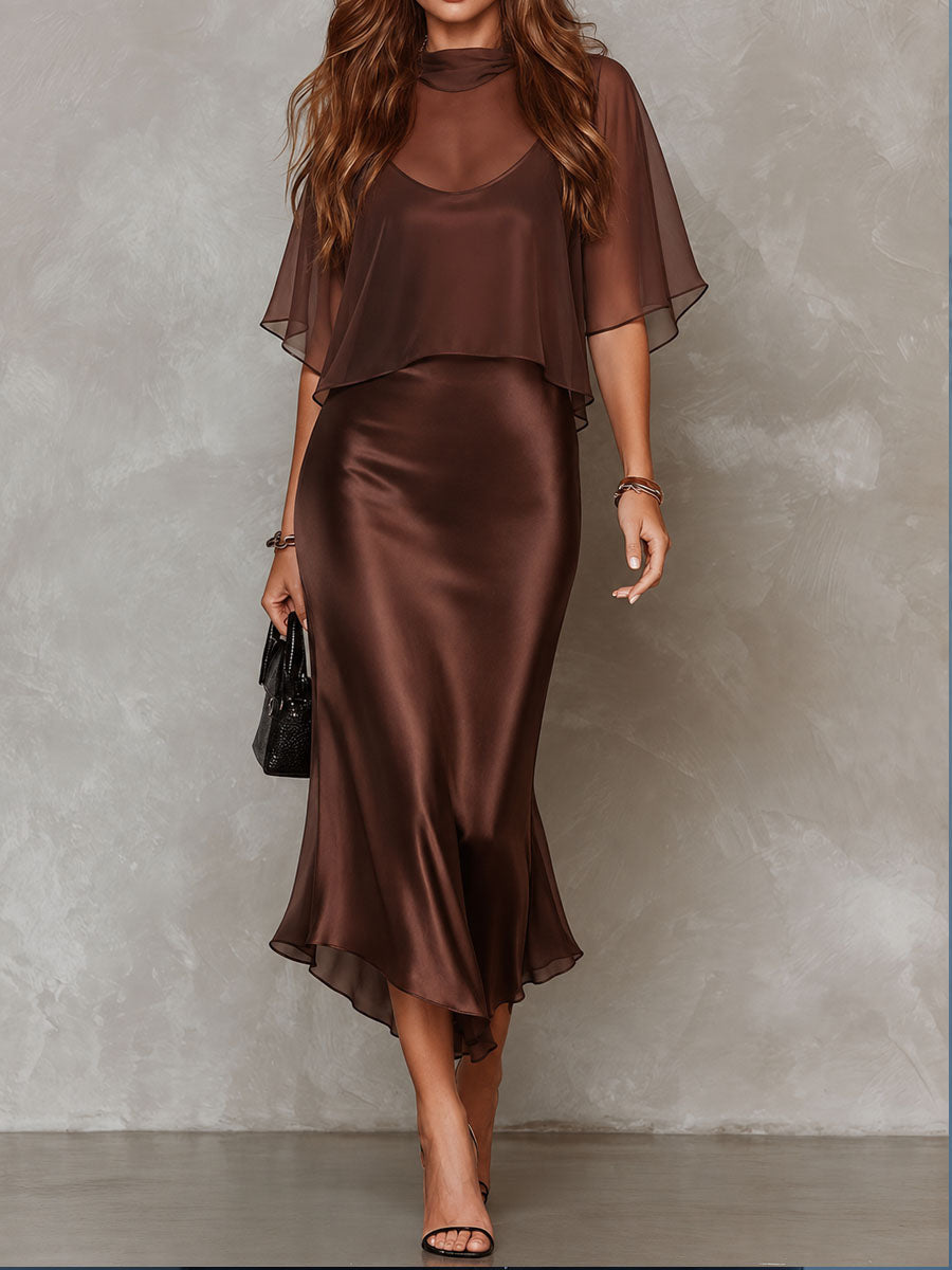 Womens Casual Sheer Chiffon Slip Dress Elegant