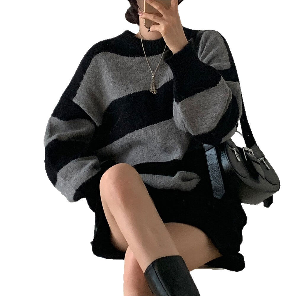 Loose Pullover Simple Knitwear Striped Thick Sweater