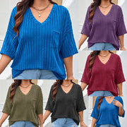 V-Neck Pocket Top – Stylish, Loose-Fit Casual Shirt for Women