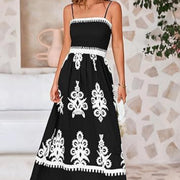 Resort-style Beach Dress Printed Bandeau Strap Maxi Dress