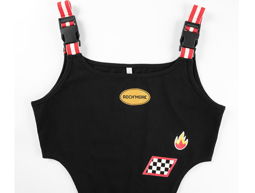 Rockmore Open-Back Letter Print Slim Jumpsuit