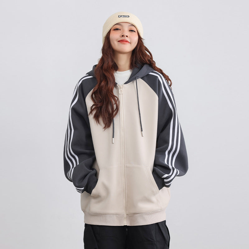 Women's Oversized Striped Color-Block Cardigan Coat